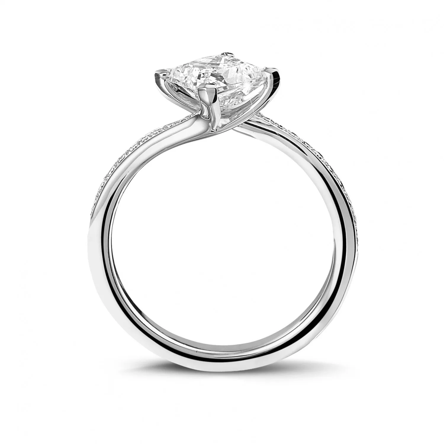 1.20 quilates anillo solitario en platino con diamante talla princesa y diamantes laterales 