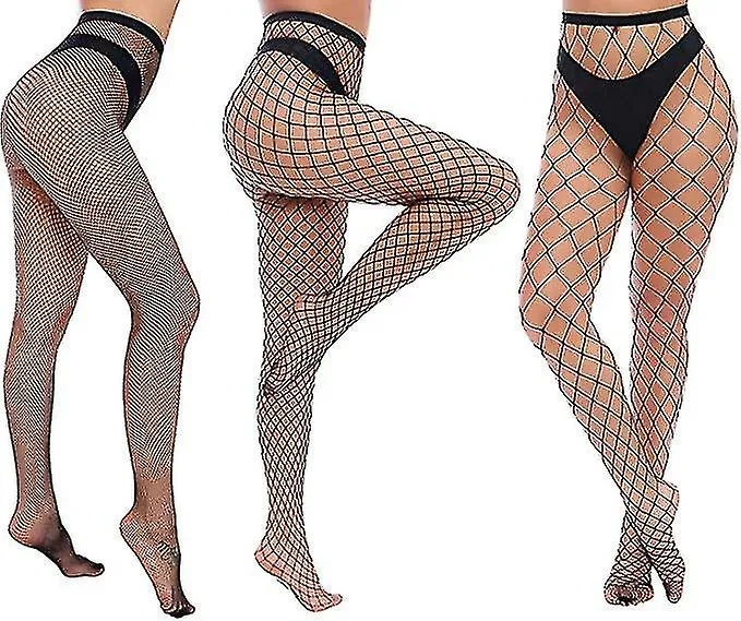 3pcs Cintura alta de mujer Medias de red muslo Pantimedias altas