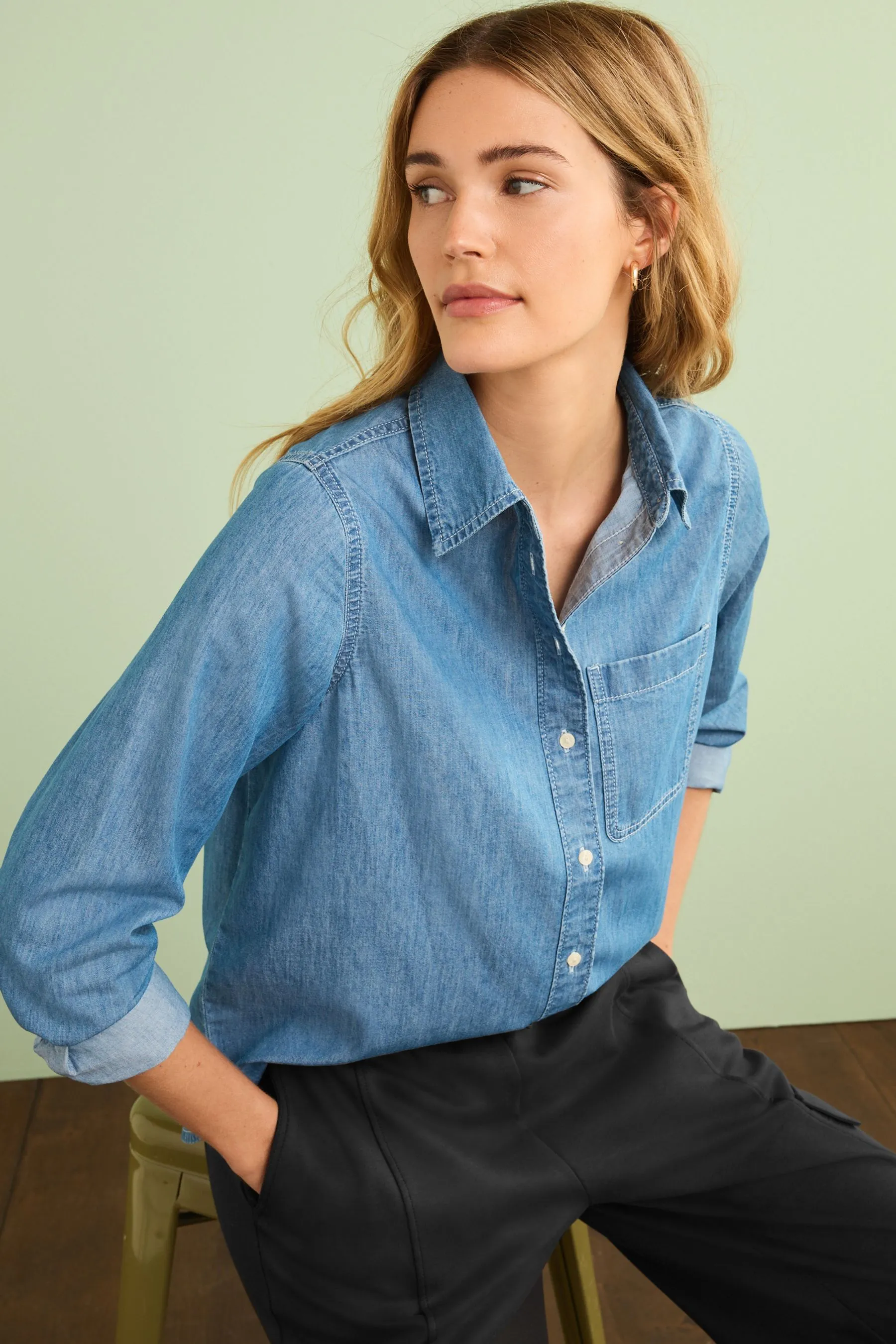 AZUL MEDIO  100% COTTON DENIM SHIRT