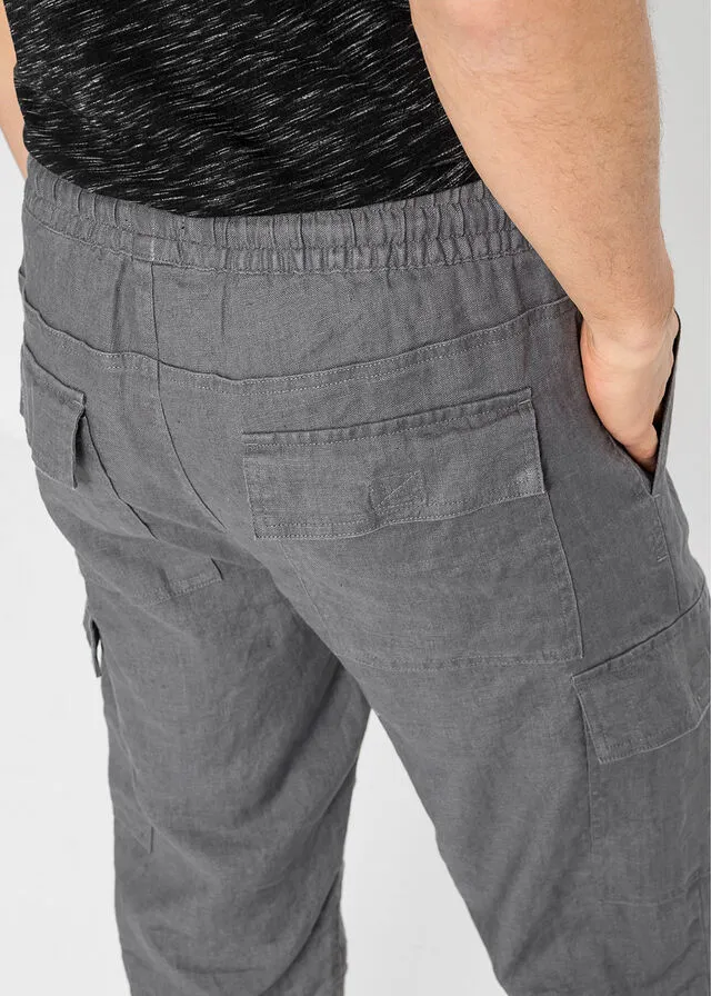 Bermudas tipo cargo con lino y corte regular carbón