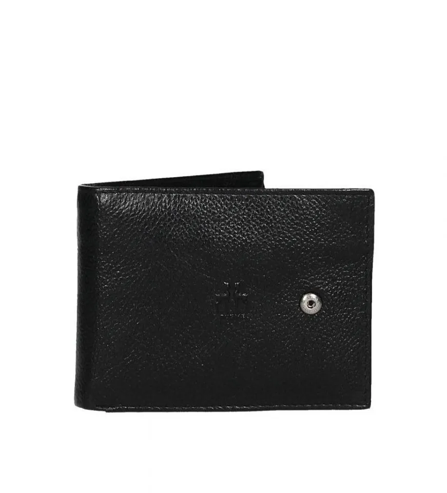 Billetera Caballero Piel Negro Con Broche