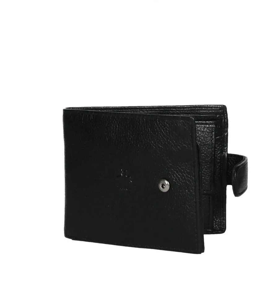 Billetera Caballero Piel Negro Con Broche
