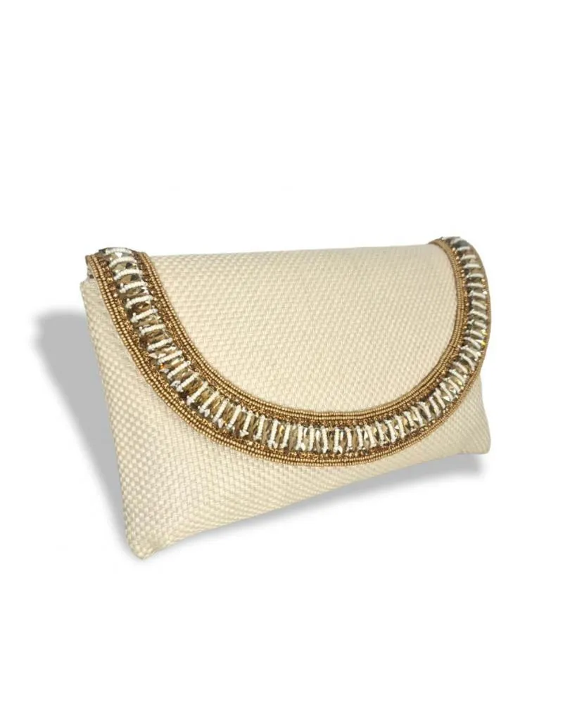 BOLSO DE FIESTA COLOR CREMA DE RAFIA Y PIEDRAS PARA BODAS