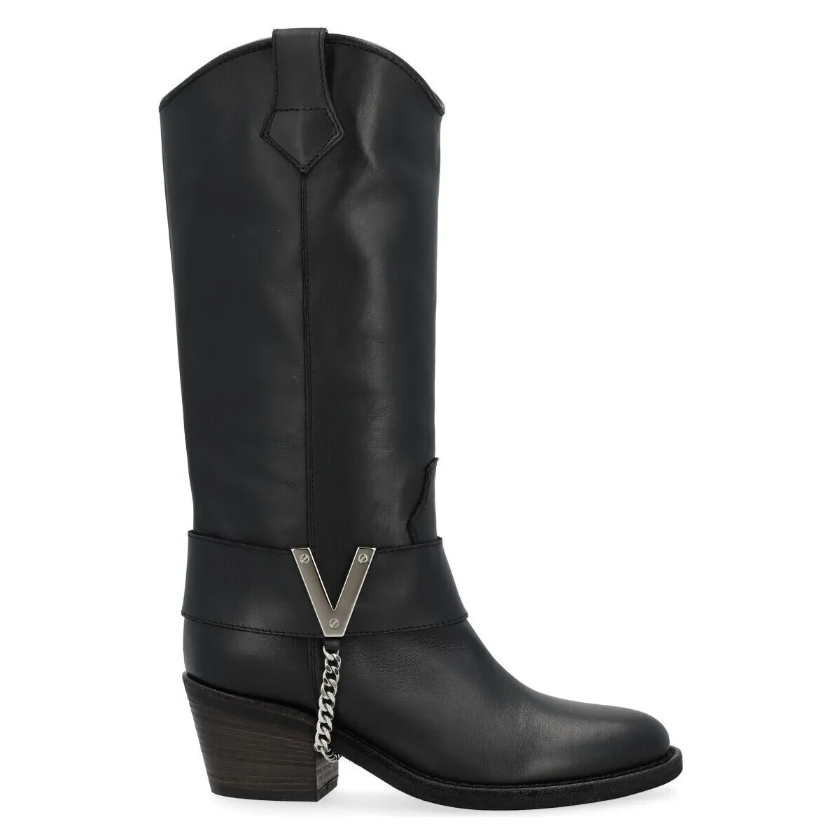 Bota tejana  negra con V plateada