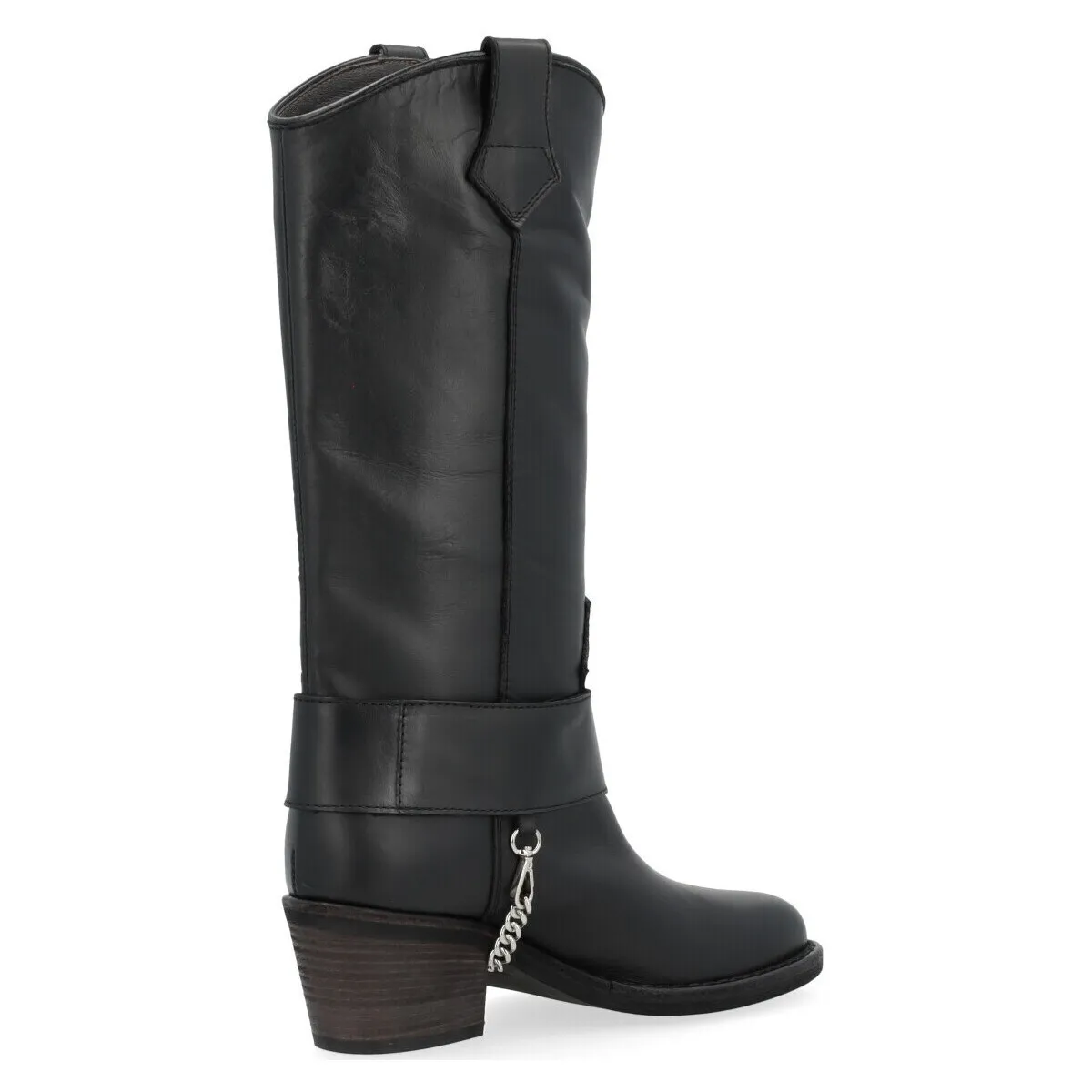 Bota tejana  negra con V plateada