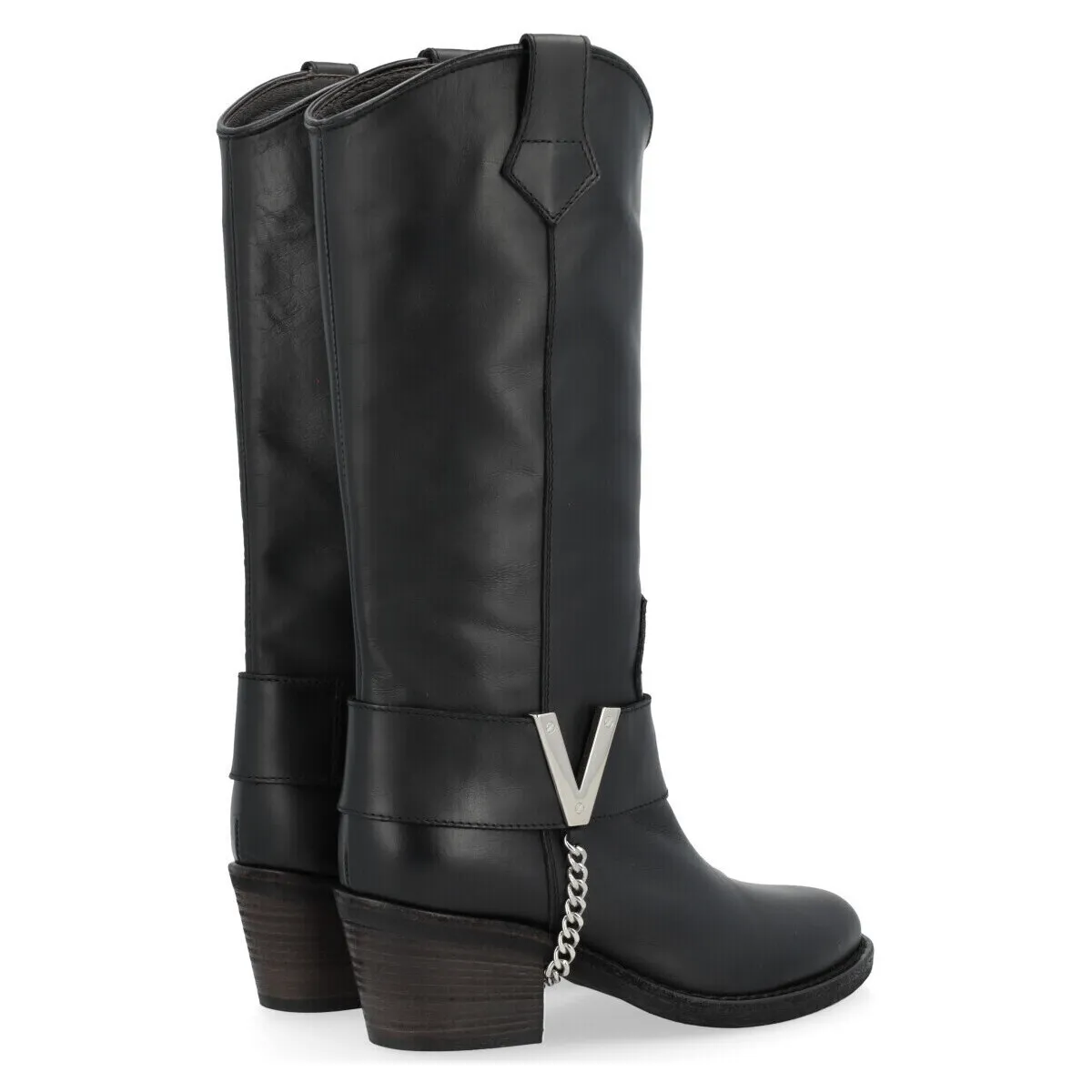 Bota tejana  negra con V plateada