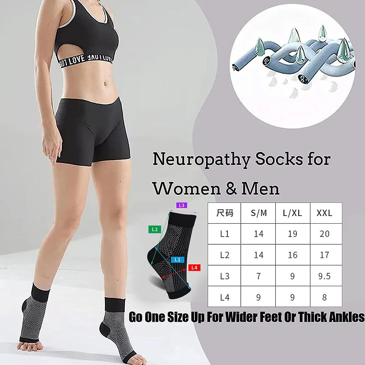 Calcetines de neuropatía Kxj para mujeres y hombres, 4 pares Calcetines de compresión de alivio calmante, calcetines de compresi