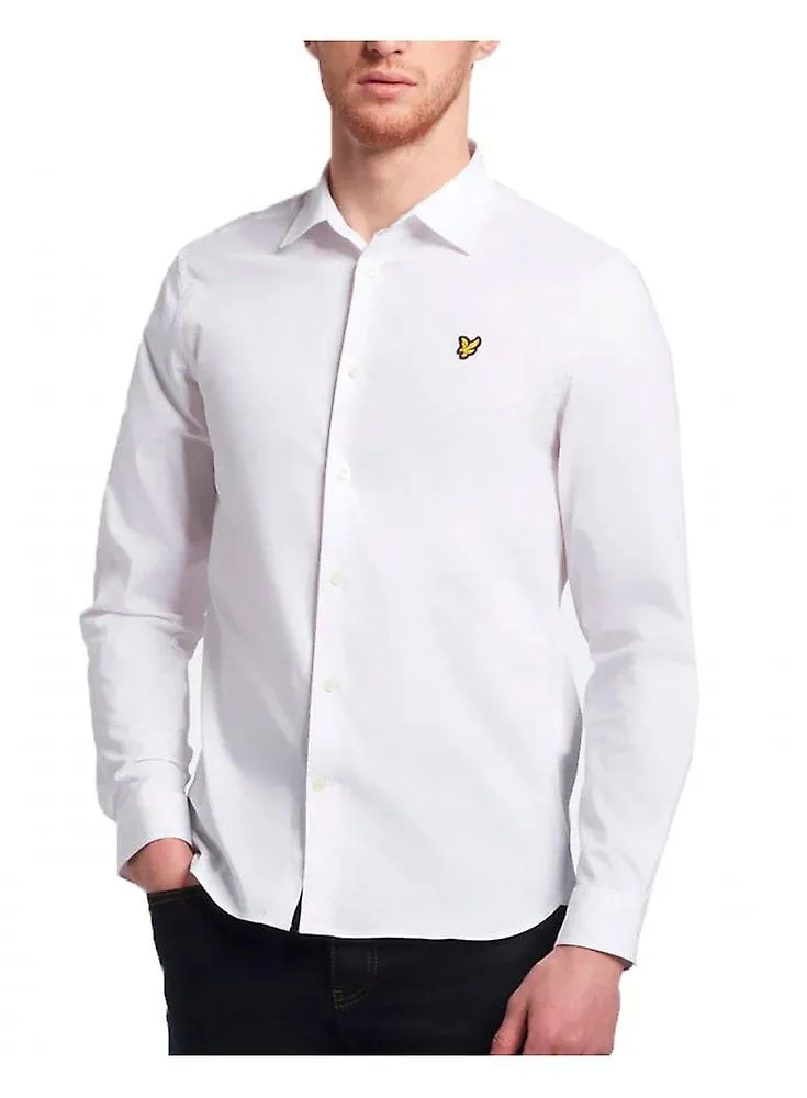 Camisa de popelina de manga larga ajustada de Lyle & Scott para hombre blanca