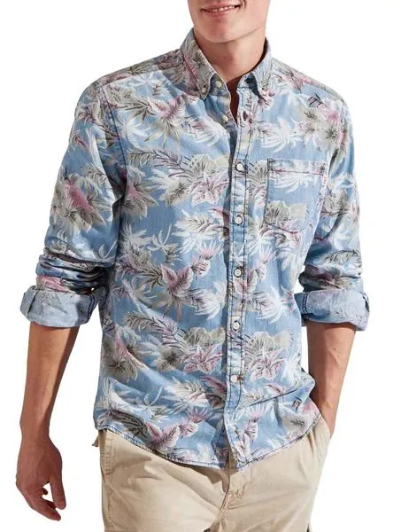 camisa hackett hawaii azul para hombre