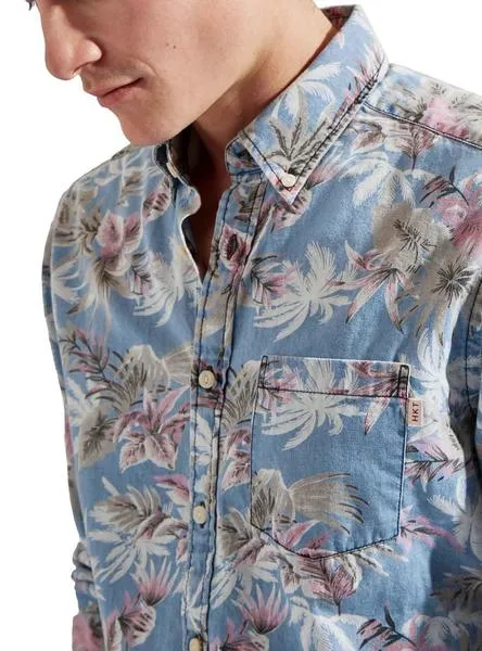 camisa hackett hawaii azul para hombre