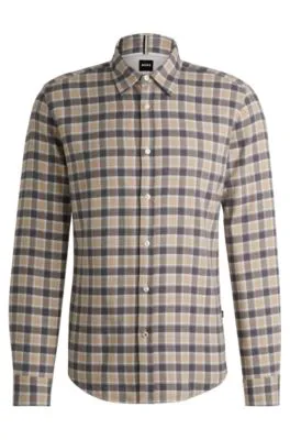 Camisa slim fit de franela de algodón a cuadros