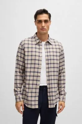 Camisa slim fit de franela de algodón a cuadros