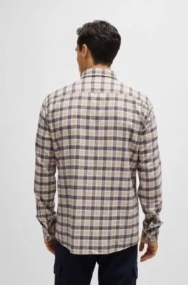 Camisa slim fit de franela de algodón a cuadros
