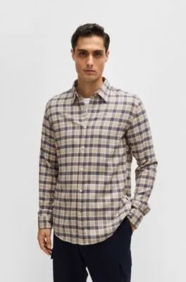 Camisa slim fit de franela de algodón a cuadros