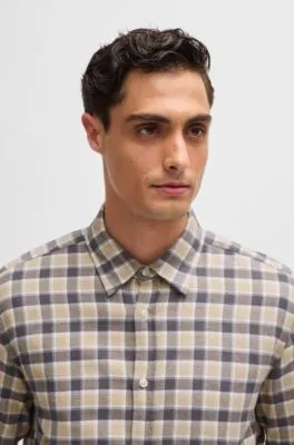Camisa slim fit de franela de algodón a cuadros