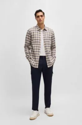 Camisa slim fit de franela de algodón a cuadros