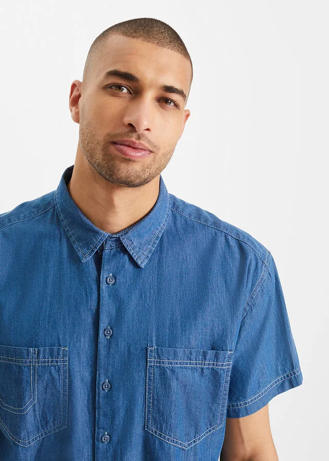Camisa vaquera de manga corta con corte holgado Denim
