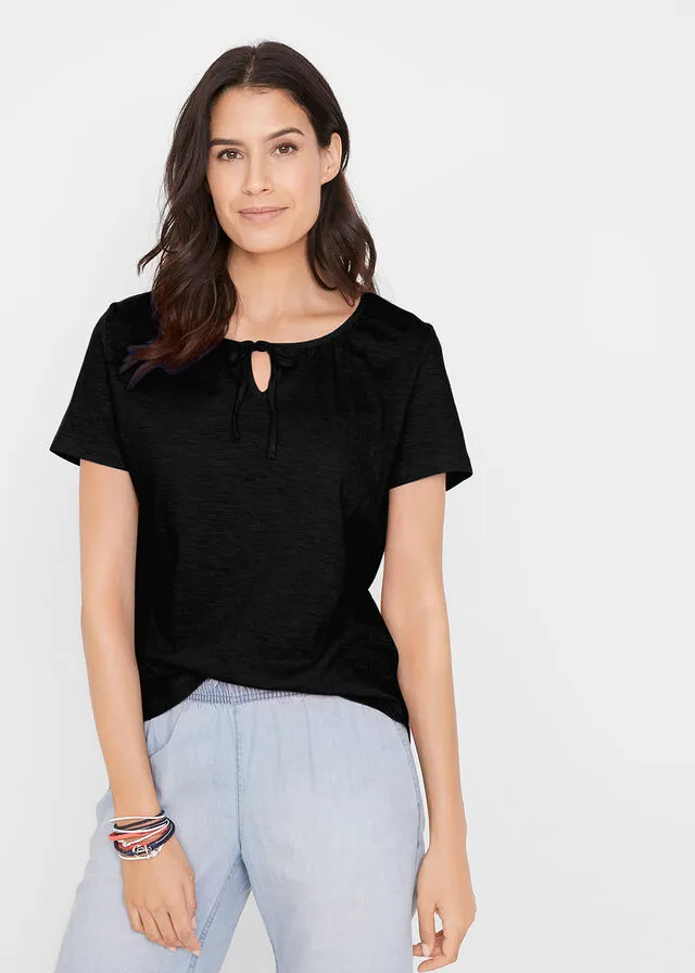 Camiseta con cordones, de manga corta Negro