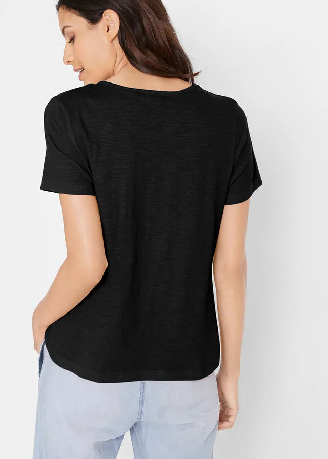 Camiseta con cordones, de manga corta Negro