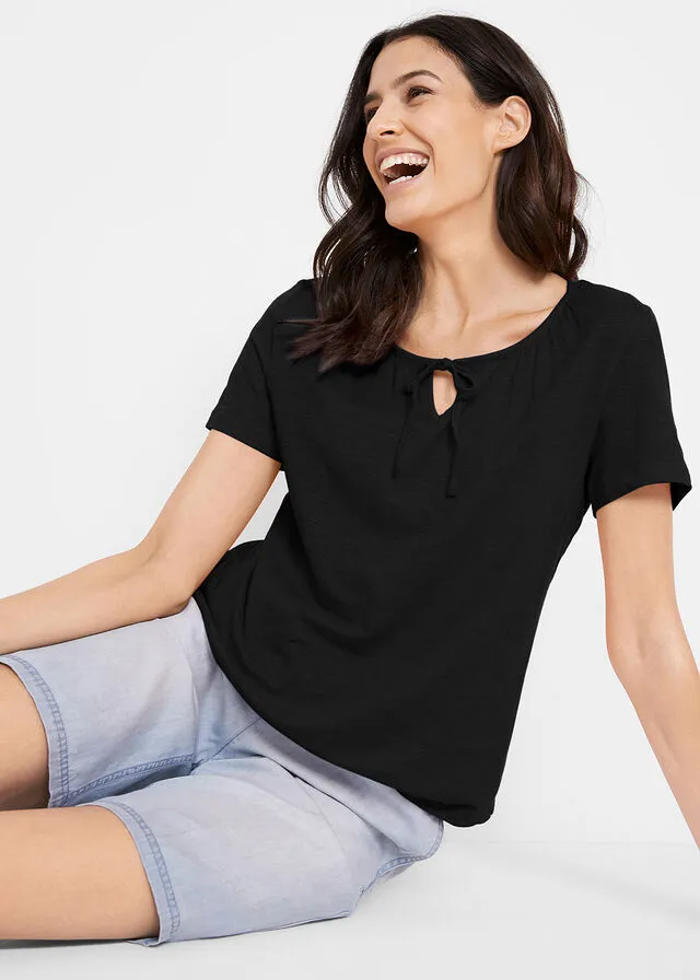 Camiseta con cordones, de manga corta Negro