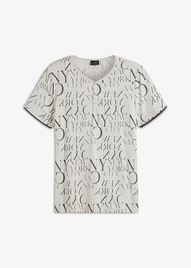 Camiseta con cuello henley, corte ajustado y manga corta plata mate/antracita