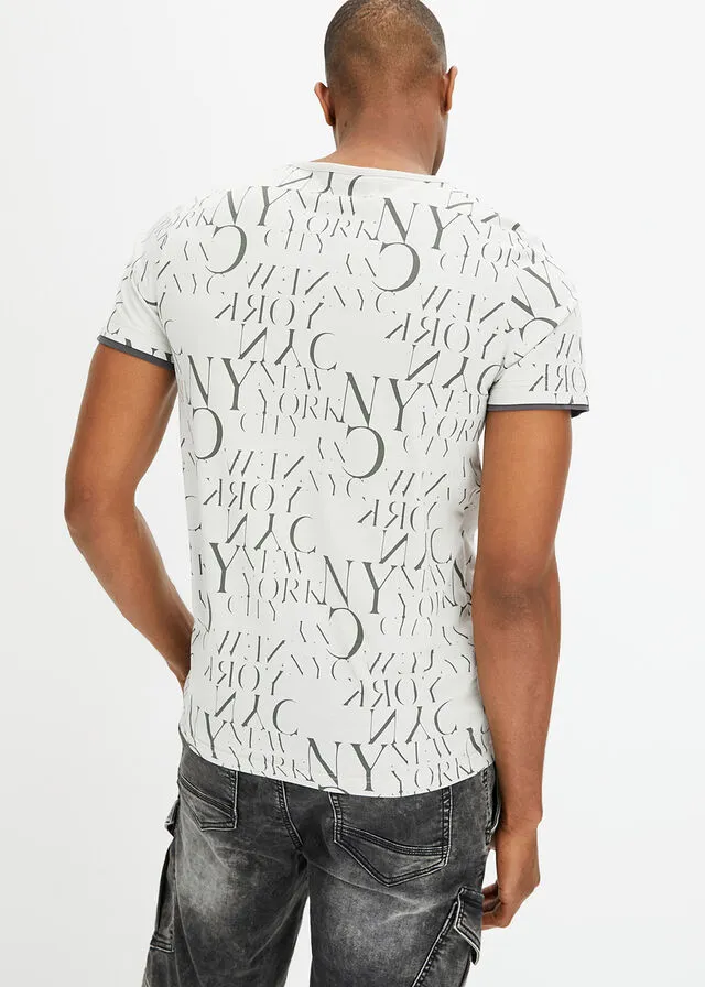 Camiseta con cuello henley, corte ajustado y manga corta plata mate/antracita