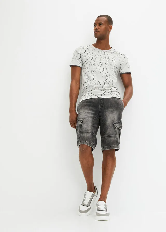 Camiseta con cuello henley, corte ajustado y manga corta plata mate/antracita