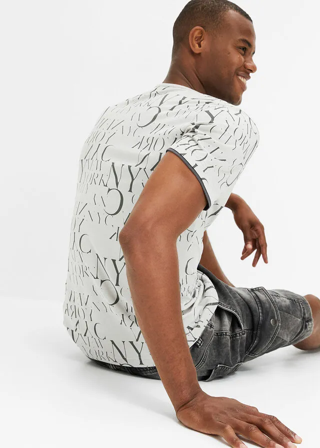 Camiseta con cuello henley, corte ajustado y manga corta plata mate/antracita