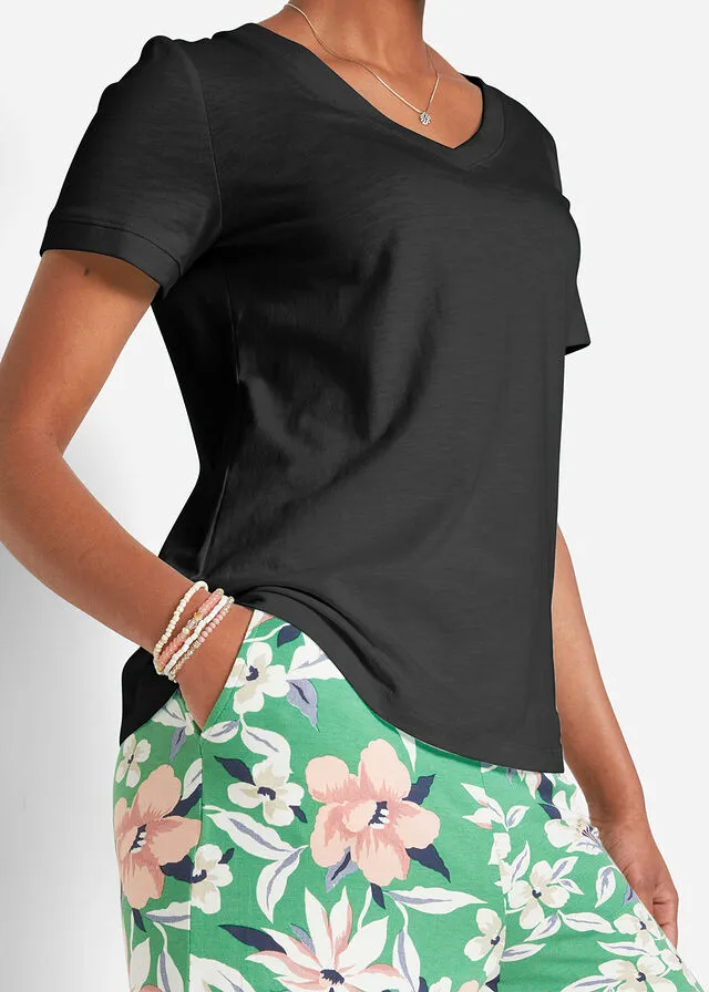 Camiseta con escote en V Negro