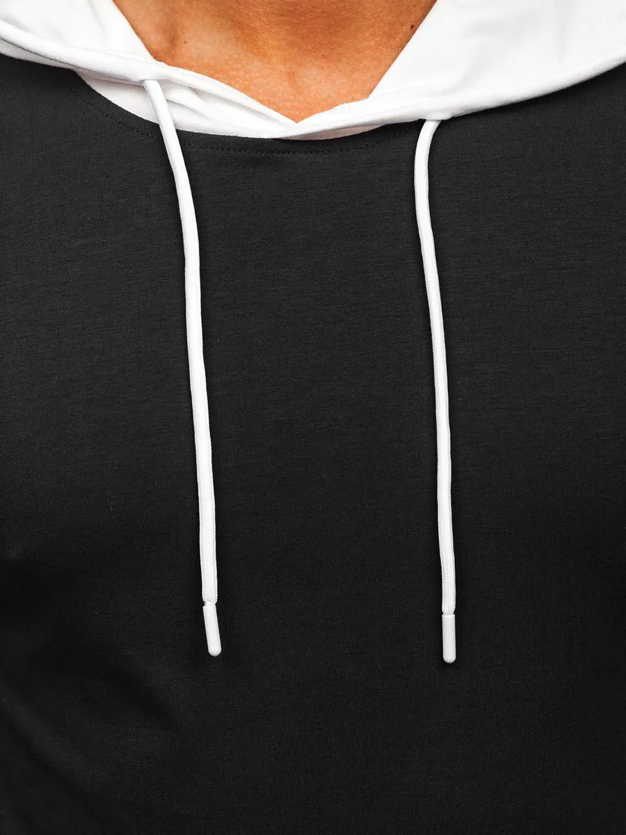Camiseta de manga corta con capucha sin impresión para hombre negro Bolf 8T299