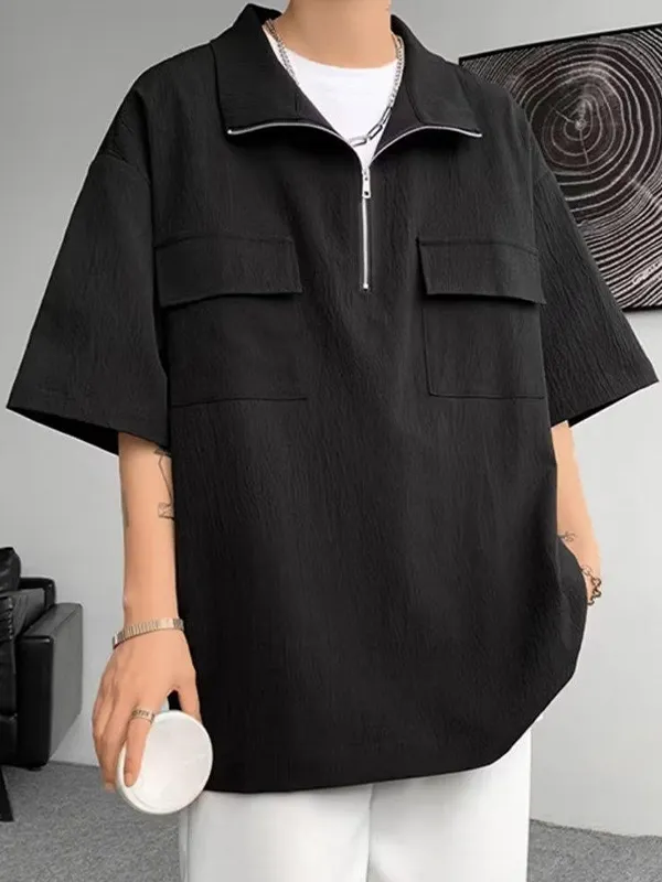 Camiseta de manga corta con media cremallera y cuello simulado para hombre