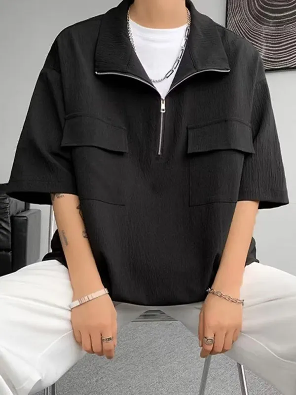 Camiseta de manga corta con media cremallera y cuello simulado para hombre