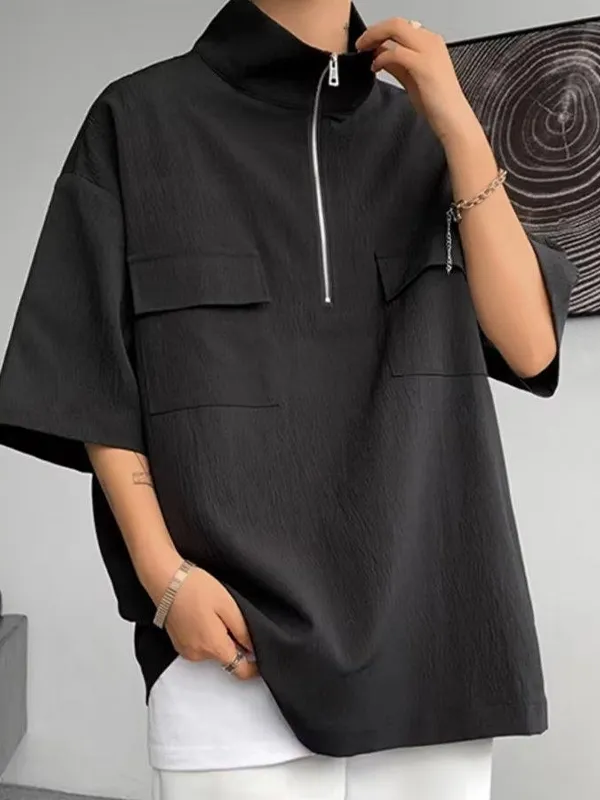 Camiseta de manga corta con media cremallera y cuello simulado para hombre
