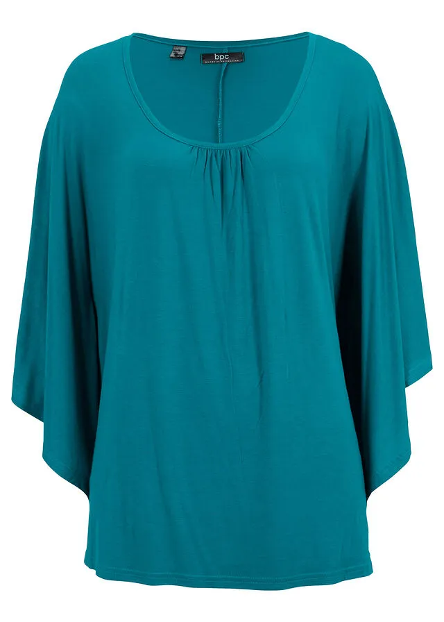 Camiseta de viscosa con mangas de murciélago verde mar