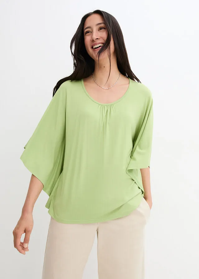 Camiseta de viscosa con mangas de murciélago verde mar