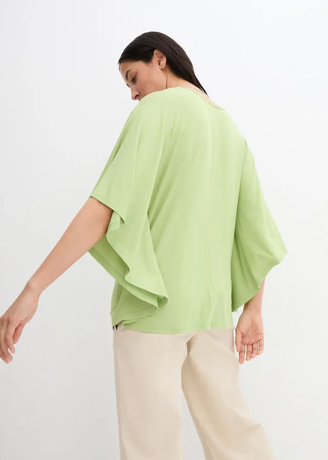 Camiseta de viscosa con mangas de murciélago verde mar