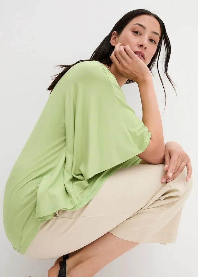 Camiseta de viscosa con mangas de murciélago verde mar