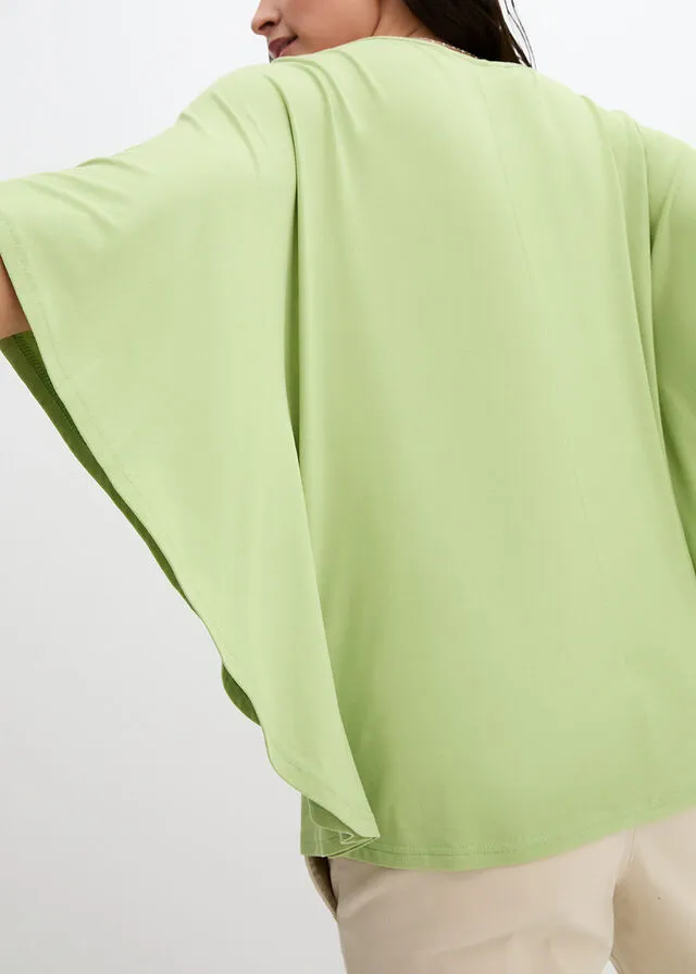 Camiseta de viscosa con mangas de murciélago verde mar