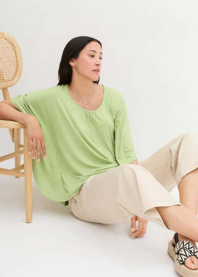 Camiseta de viscosa con mangas de murciélago verde mar