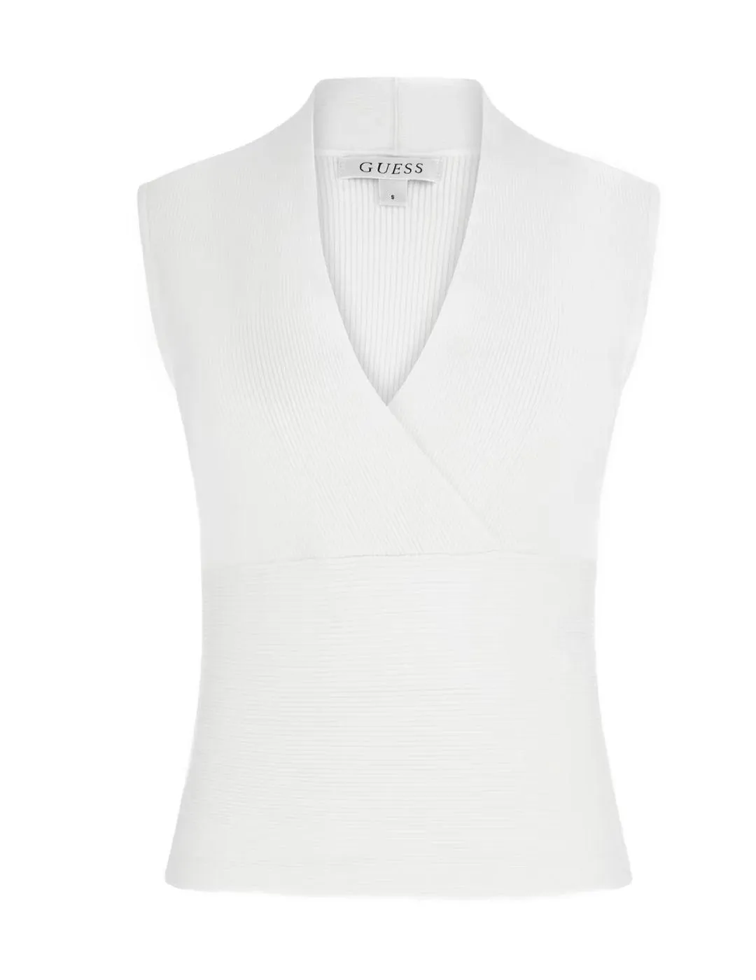 Camiseta Guess Surplice blanco de canalé ajustada para mujer