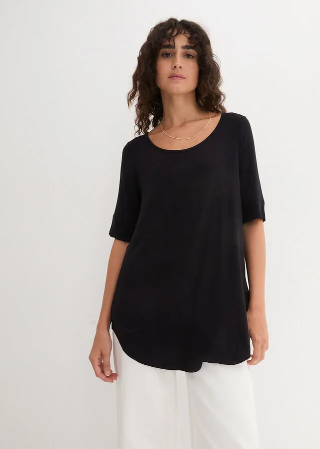 Camiseta larga con media manga Negro