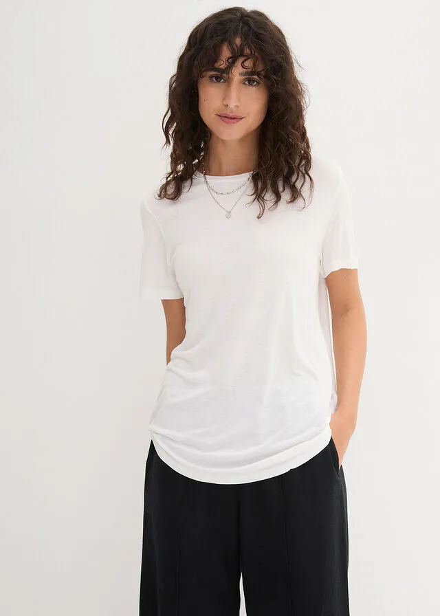 Camiseta larga de viscosa sostenible con bajo redondo Blanco