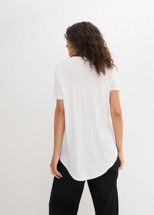 Camiseta larga de viscosa sostenible con bajo redondo Blanco
