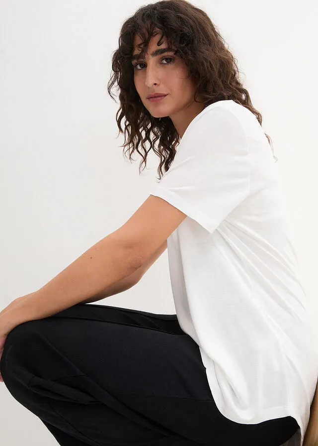 Camiseta larga de viscosa sostenible con bajo redondo Blanco