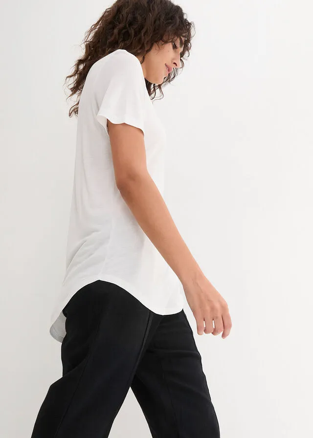 Camiseta larga de viscosa sostenible con bajo redondo Blanco