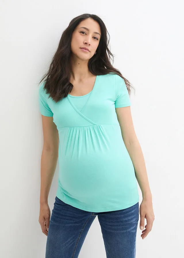 Camiseta premamá con función para lactancia, paquete doble Azul marino + mentol