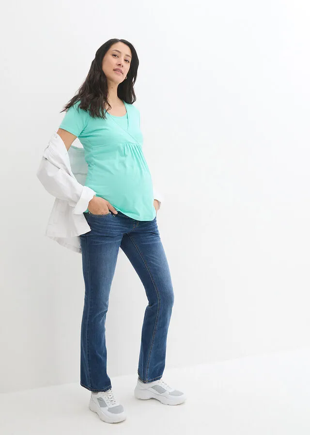 Camiseta premamá con función para lactancia, paquete doble Azul marino + mentol