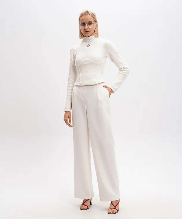 Casablanca White cropped bouclé sweater with logo