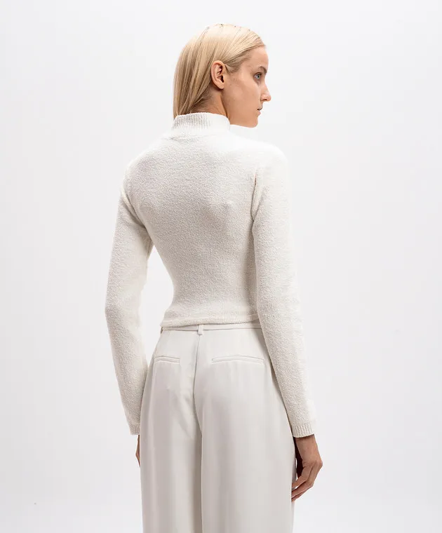 Casablanca White cropped bouclé sweater with logo