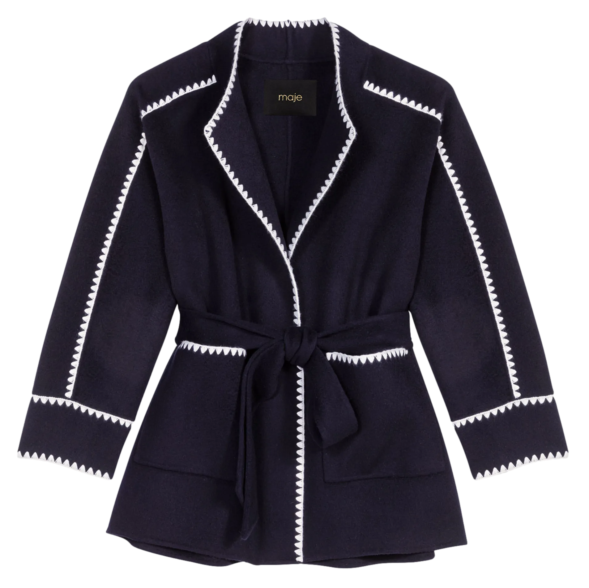 Chaqueta de mezcla de lana con cuello alto en azul